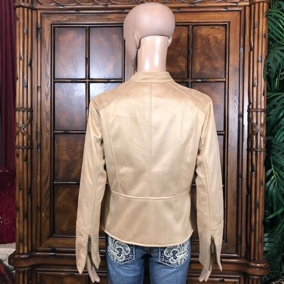 Curations Honey Beige Faux Suede Studded Zip Sleeve Jacket - Picture 4 of 16